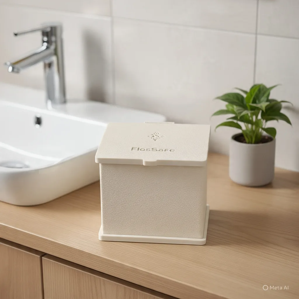 FlosSafe on a clean bathroom countertop